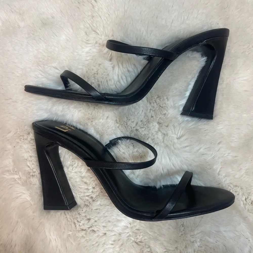 LPA Black Leather Strappy Caprice High Heel Sandals